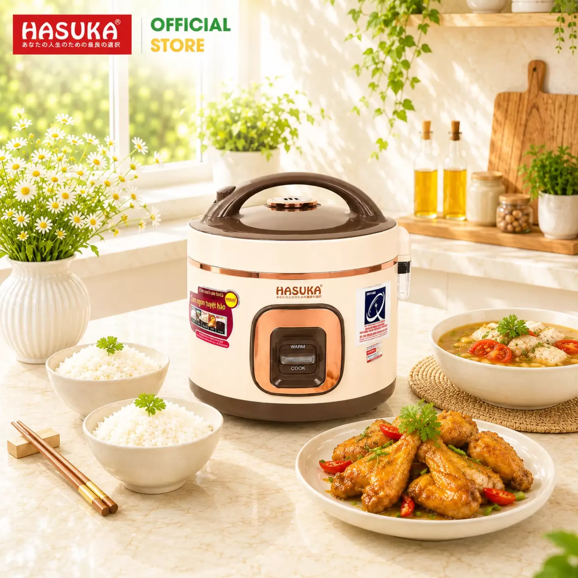 Nồi cơm điện 1,2 lít Hasuka HSK-858 Plus (Cafe sữa - 500W - 1,2L)