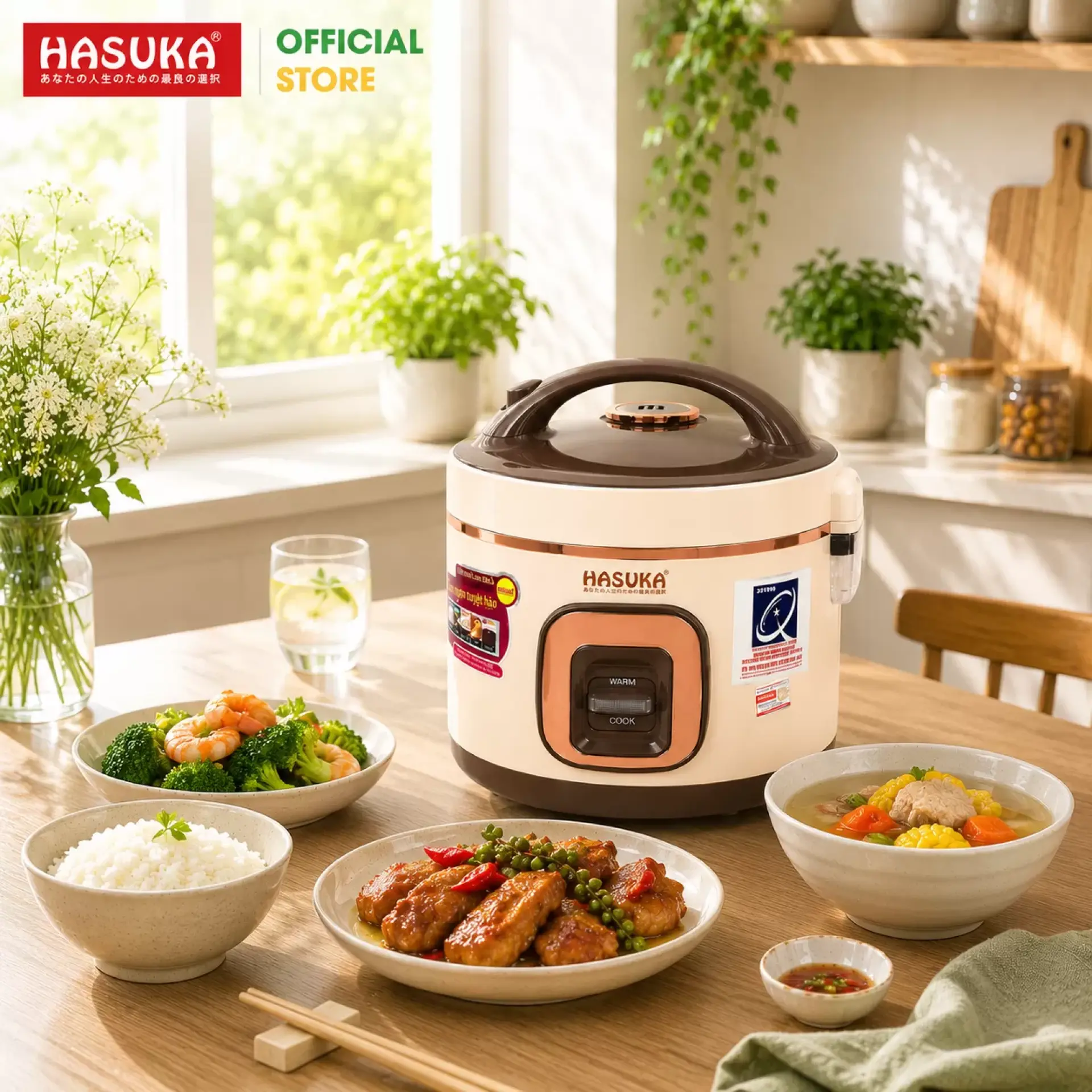 Nồi cơm điện 1,8 lít Hasuka HSK-868 Plus (Cafe sữa - 900W - 1,8L)