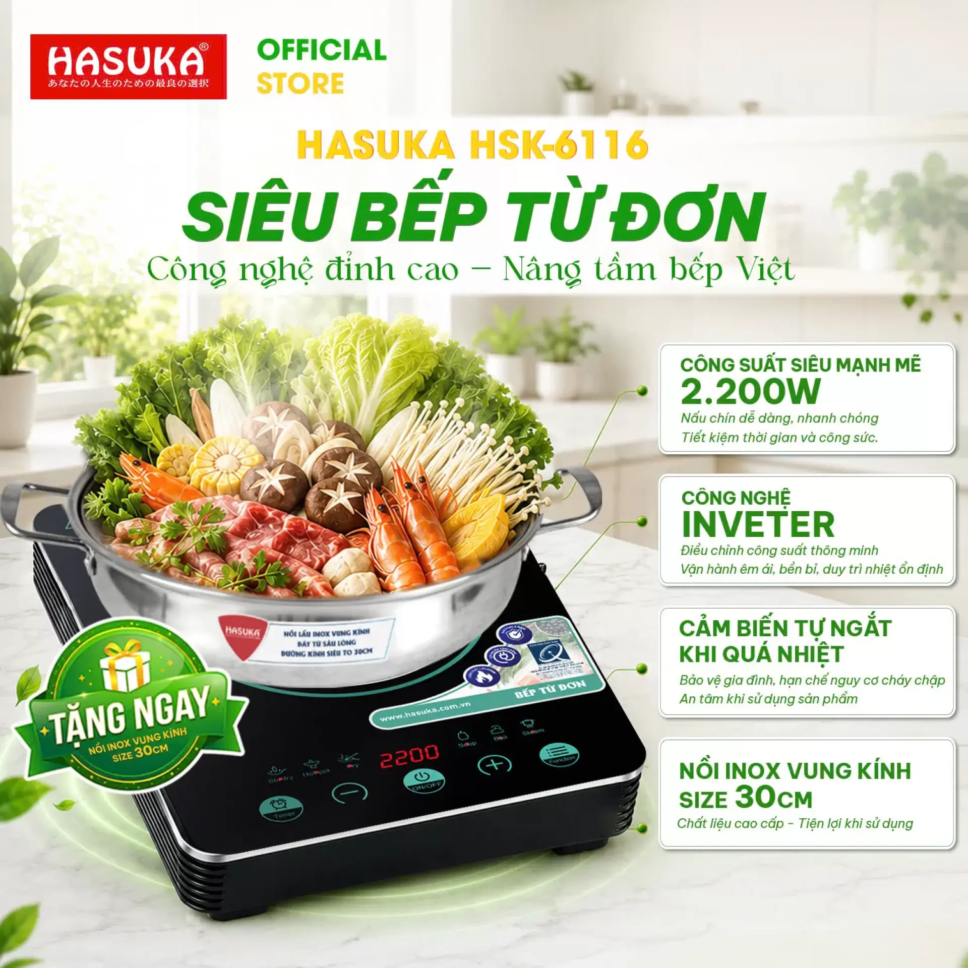 Bếp điện từ đơn cao cấp Hasuka HSK-6116 (2200W)