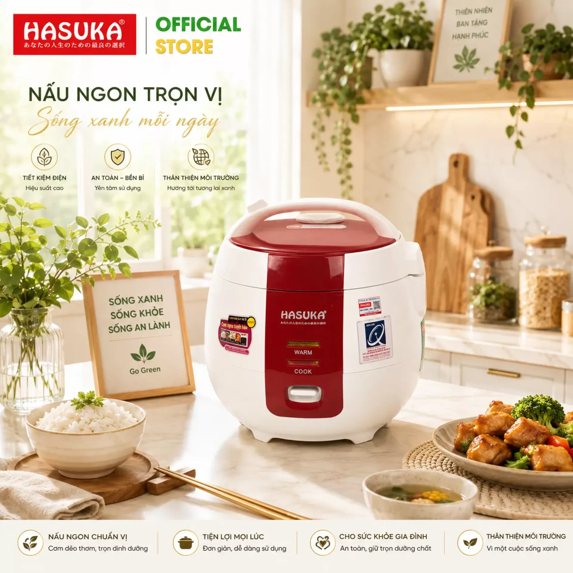 Nồi cơm điện 1 lít HASUKA HSK-801 (Đỏ trắng - 400W - 1L)