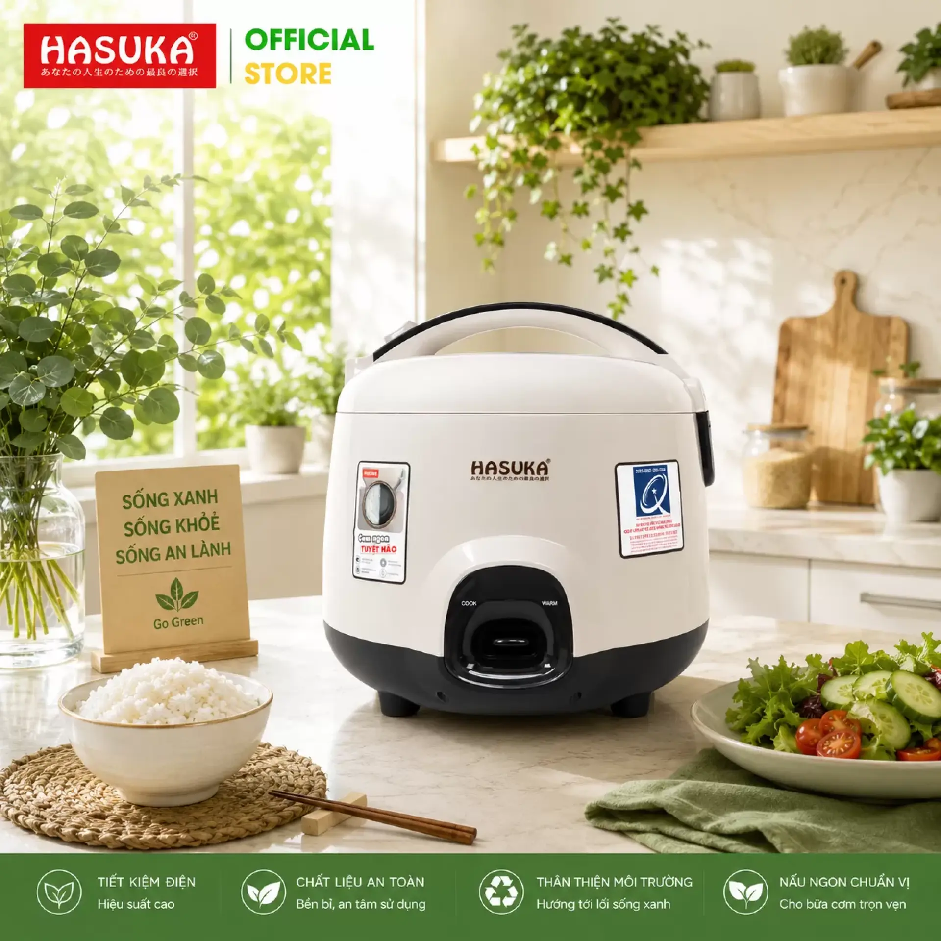 Nồi cơm điện 1.2L HASUKA HSK-819 (Ghi xám - 500W - 1,2L)