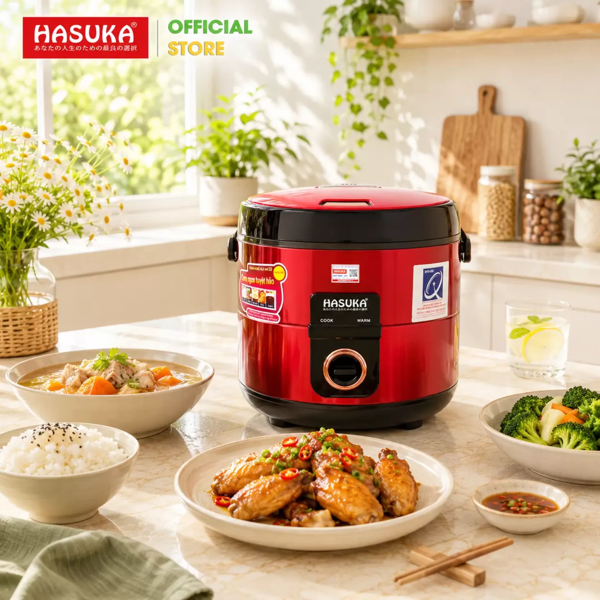 Nồi cơm điện 1,8 lít HASUKA HSK-869 (Đỏ - 1,8L)