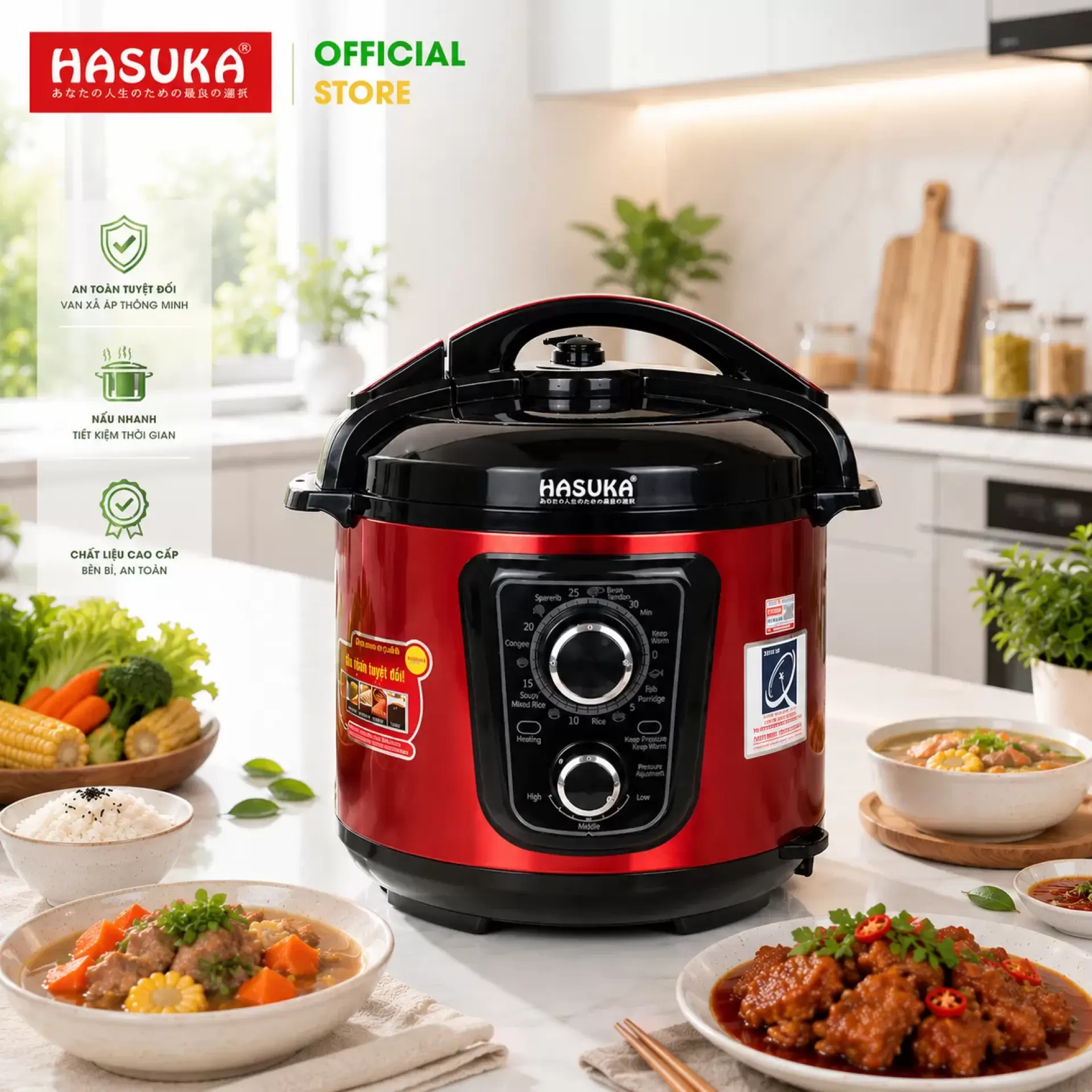 Nồi áp suất đa năng Hasuka HSK-983 (Đỏ - 5L)