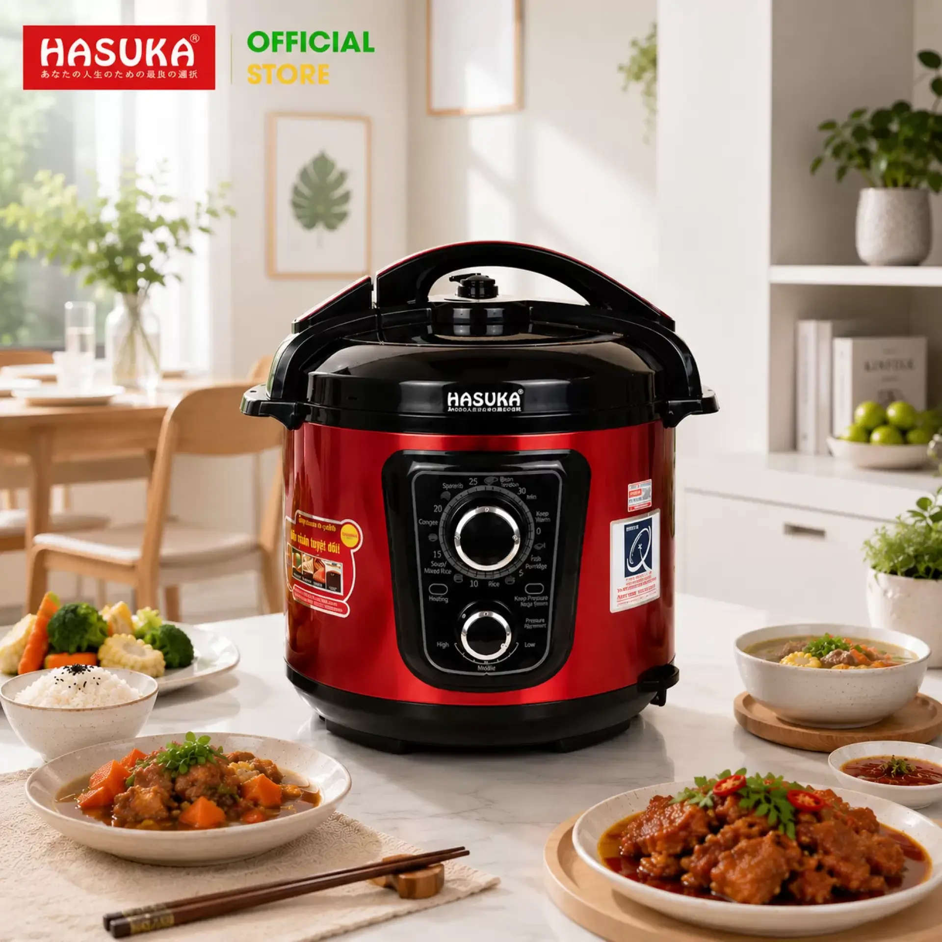 Nồi áp suất đa năng Hasuka HSK-985 (Đỏ - 6L)