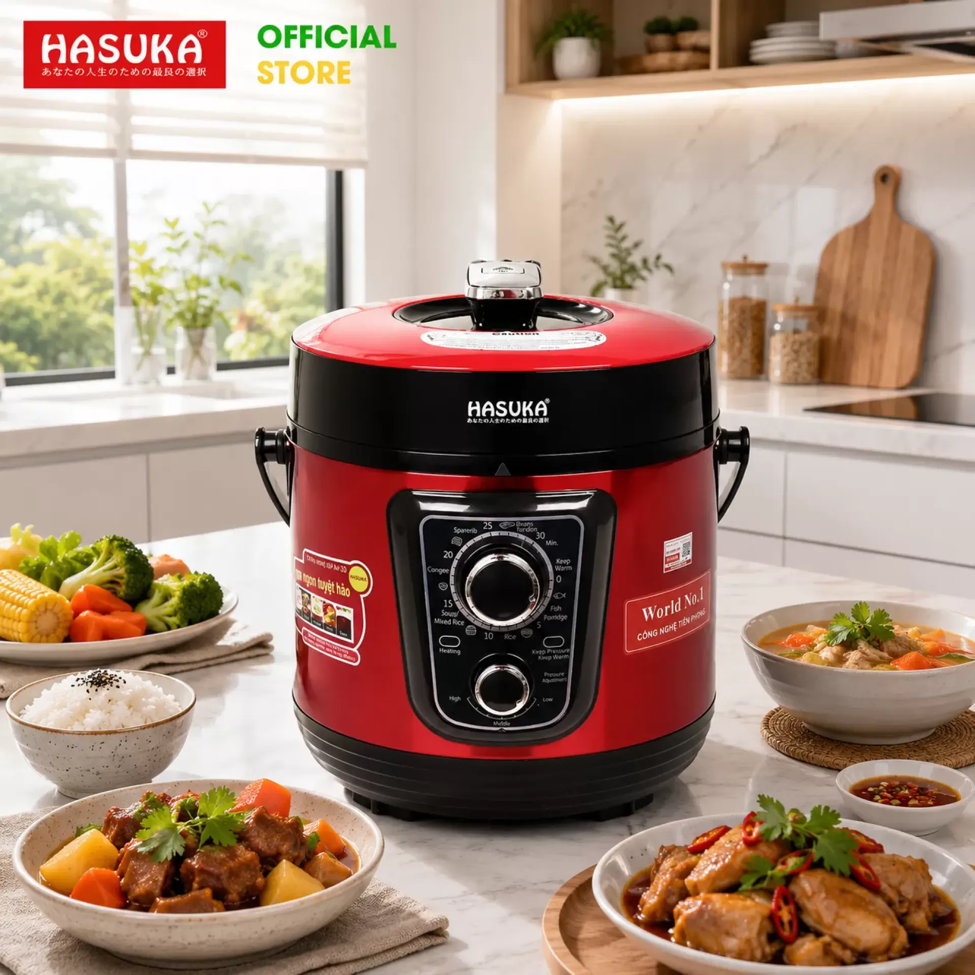 Nồi áp xuất đa năng Hasuka HSK-986 (Đỏ - 5L)
