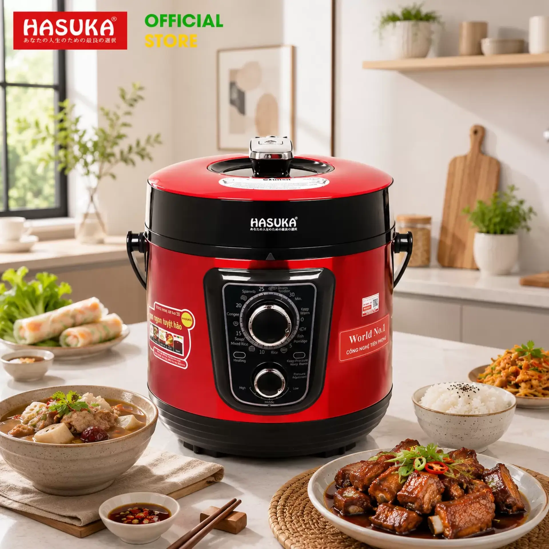 Nồi áp suất đa năng Hasuka HSK-988 (Đỏ - 6L)
