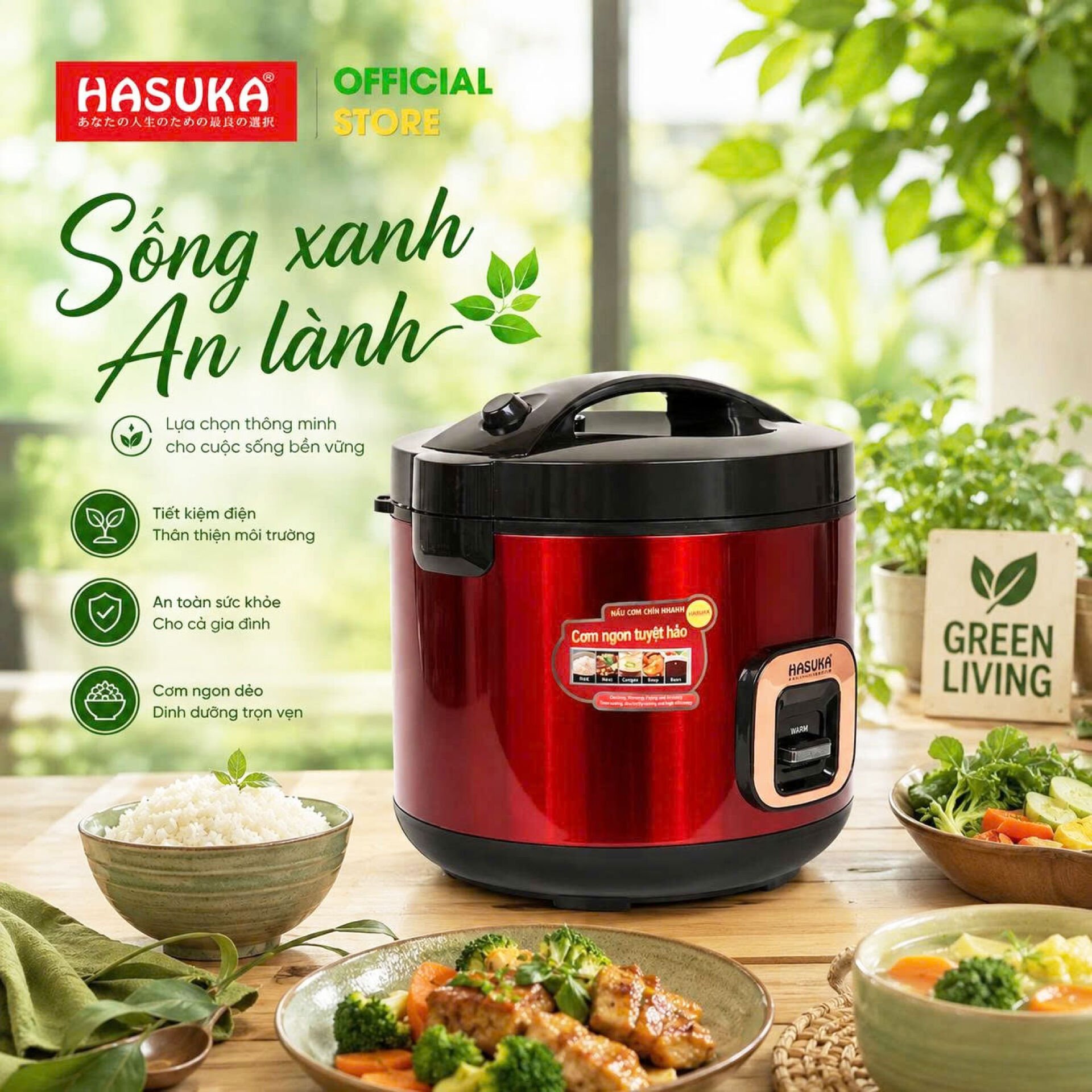 Nồi cơm điện 3,2 lít Hasuka HSK-863 (Đỏ - 3,2L)